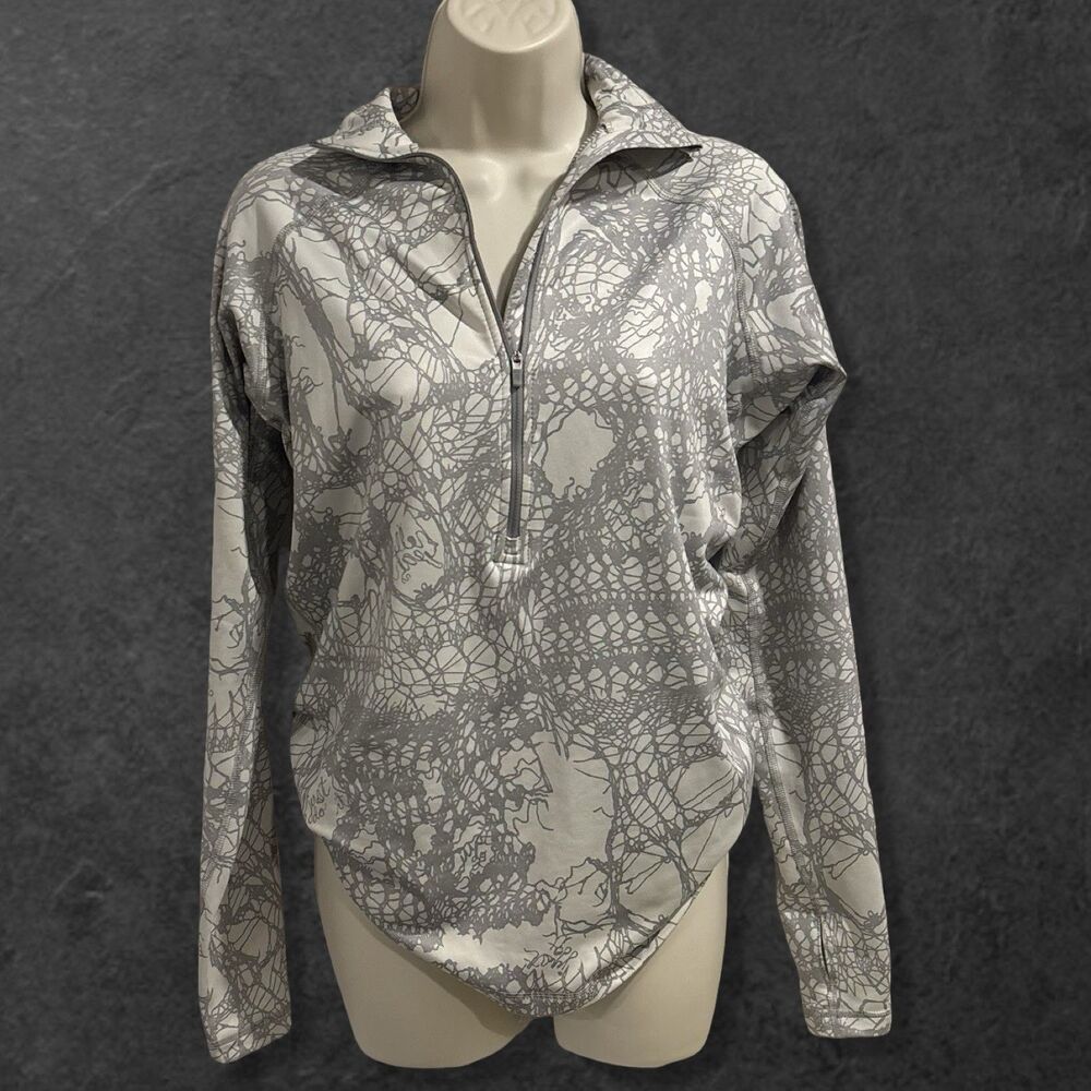 Nike Pro 1/4 Zip Pullover Gray Abstract Mesh Long Sleeve Top Women’s L
